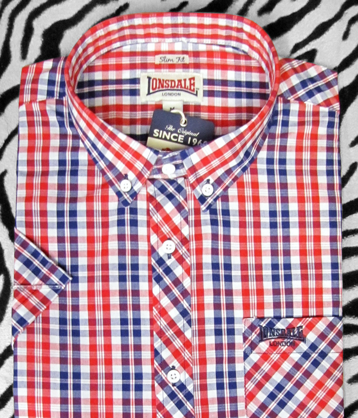 CAMISA LONSDALE ROJO, BLANCO Y AZUL